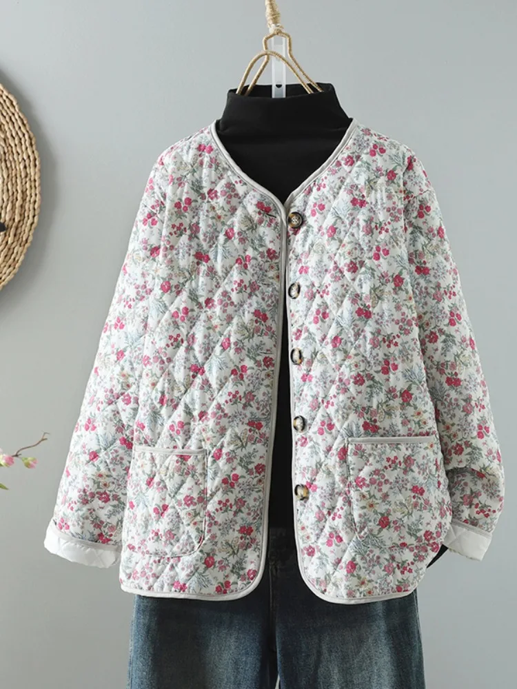 Retro Floral Print Thiened Cotton Jaet ort Women's Winter Coat Button Closure No Collar Small Size Faionable Outerwear
Retro Floral Print Thiened Cotton Jaet ort Women's Winter Coat Button Closure No Collar Small Size Faionable Outerwear