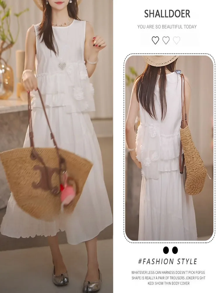 Fashionable Two-Piece Set Women's Summer Sleeveless A-Line Skirt Mesh Splicing Dress round Neck Polyester Fiber
Fashionable Two-Piece Set Women's Summer Sleeveless A-Line Skirt Mesh Splicing Dress round Neck Polyester Fiber
