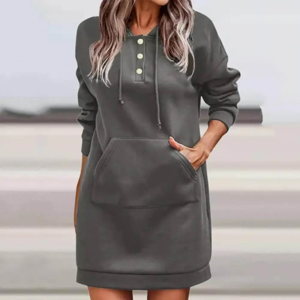 Women Sweatshirt Dress Drawstring Loose Large Pocket Long Sleeve Pullover Autumn Winter Buttons Hooded Dress Streetwear 원피스
Women Sweatshirt Dress Drawstring Loose Large Pocket Long Sleeve Pullover Autumn Winter Buttons Hooded Dress Streetwear 원피스