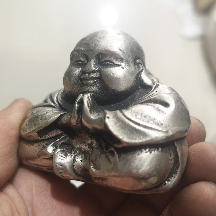 antique silver-plated white bronze smiley Buddha with hands folded in ten Maitreya Buddha bronze handles, playing at home
antique silver-plated white bronze smiley Buddha with hands folded in ten Maitreya Buddha bronze handles, playing at home