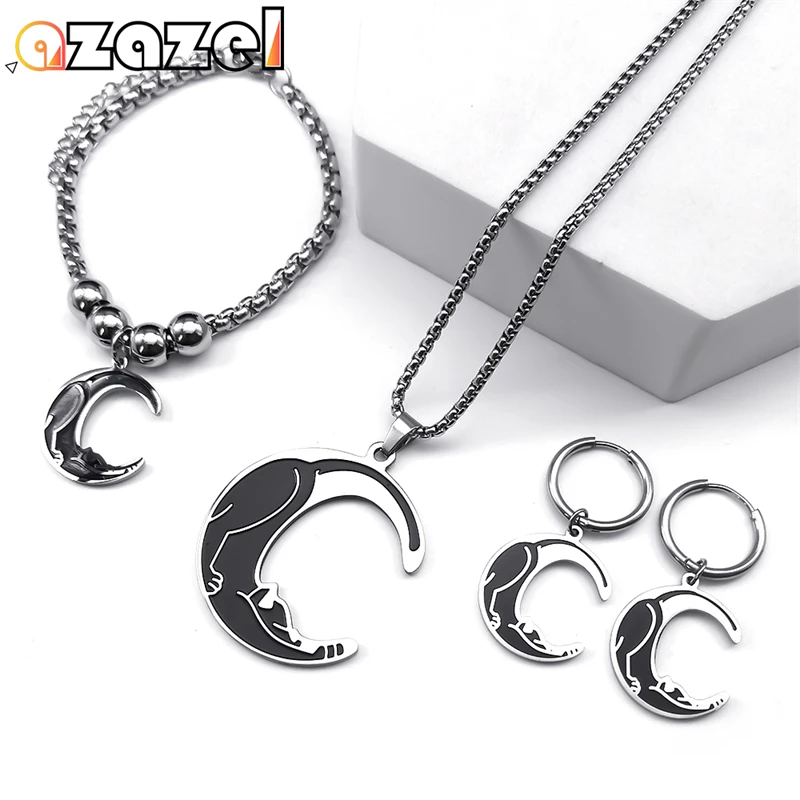 Witchcraft Crescent Moon Shape Cat Stainless Steel Jewelry Set Women Animal Necklace Earrings Bracelet Jewelry Halloween Gift
Witchcraft Crescent Moon Shape Cat Stainless Steel Jewelry Set Women Animal Necklace Earrings Bracelet Jewelry Halloween Gift
