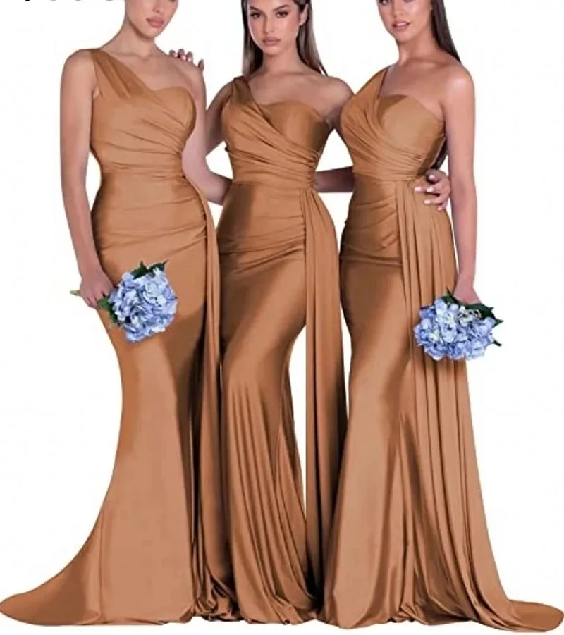 2025 Sexy Mermaid Bridesmaid Dress Satin One Shoulder Pleats Sleeveless Guest Weddings Party Gowns Customized Robe De Soriee
2025 Sexy Mermaid Bridesmaid Dress Satin One Shoulder Pleats Sleeveless Guest Weddings Party Gowns Customized Robe De Soriee