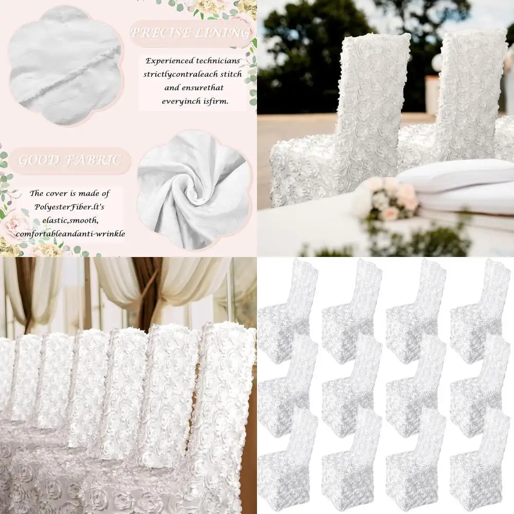 12pcs White Satin Rosette Stretch Chair Covers for Weddings and Banquets
12pcs White Satin Rosette Stretch Chair Covers for Weddings and Banquets