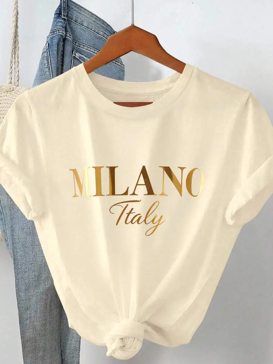 Milano Italy Print Women Round Neck Short Sleeve T-Shirt Loose Fit Summer Casual Tee
Milano Italy Print Women Round Neck Short Sleeve T-Shirt Loose Fit Summer Casual Tee