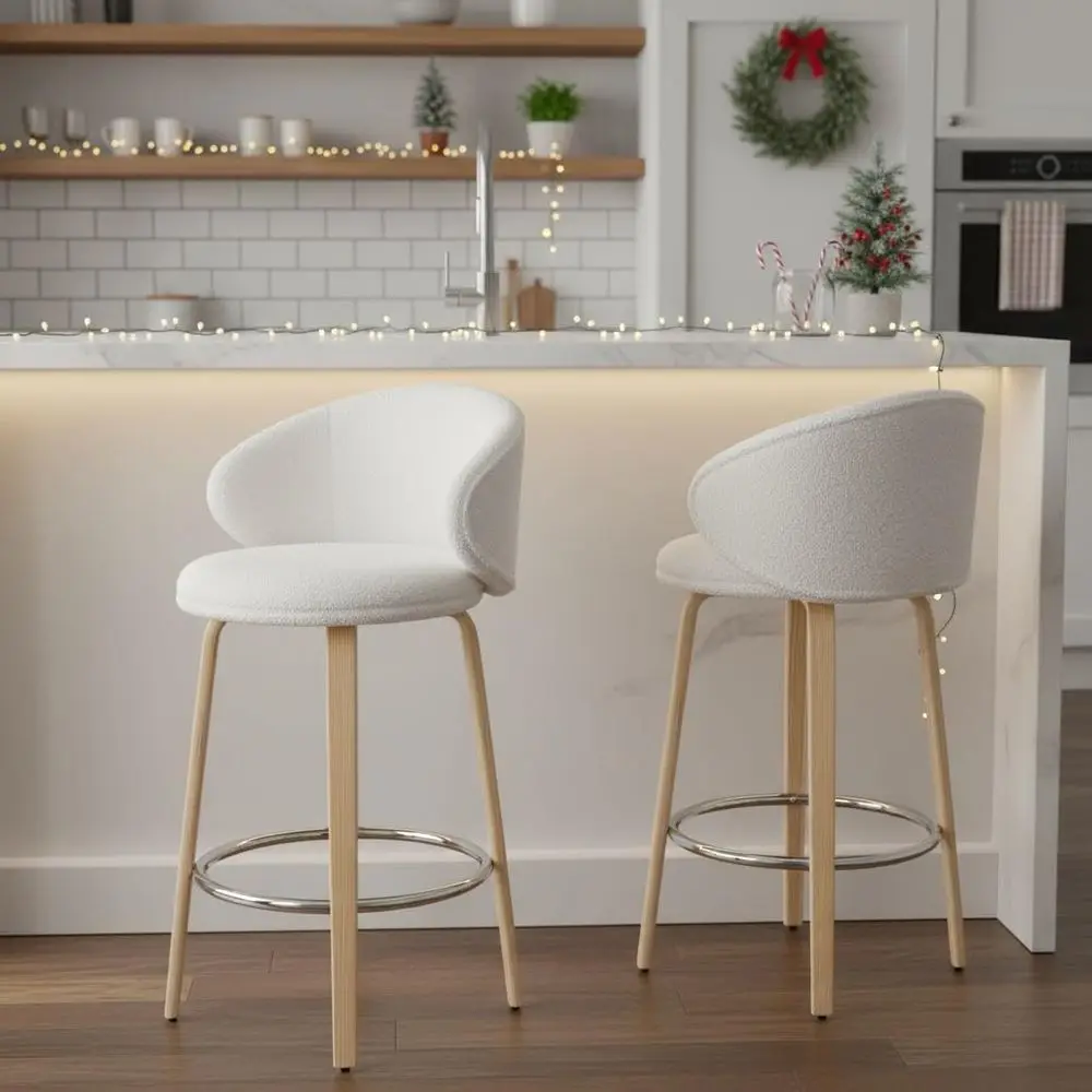Pair of 26 White Sherpa Barrel Back Counter Height Stools with Wooden Legs for Kitchen Island, Dining, or Cafe Use
Pair of 26 White Sherpa Barrel Back Counter Height Stools with Wooden Legs for Kitchen Island, Dining, or Cafe Use