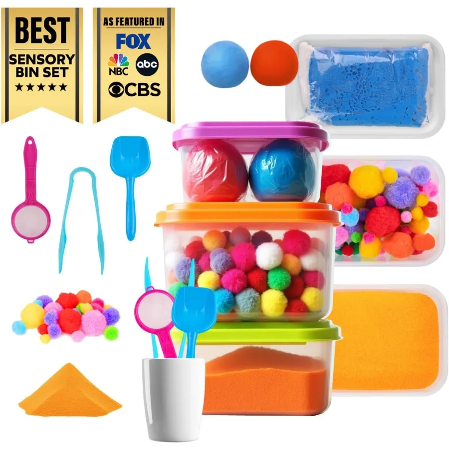 Sensory Kit for Toddlers and Includes 3 Bins with Lids Play Tools Sand Feathers Clay Color Beads and Pom Poms Box Fillers Start
Sensory Kit for Toddlers and Includes 3 Bins with Lids Play Tools Sand Feathers Clay Color Beads and Pom Poms Box Fillers Start