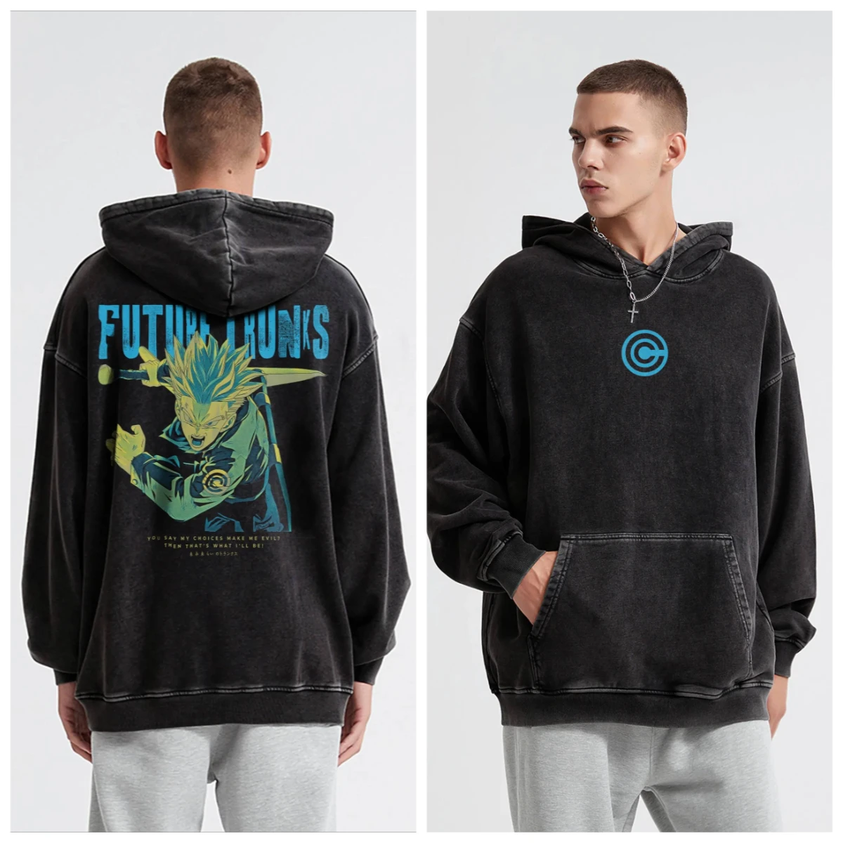 Vintage Washed Cotton Dragon Ball Z Hoodie with Future Trunks Character Back Print Blue Sword Design Black Anime Sweatshirt
Vintage Washed Cotton Dragon Ball Z Hoodie with Future Trunks Character Back Print Blue Sword Design Black Anime Sweatshirt