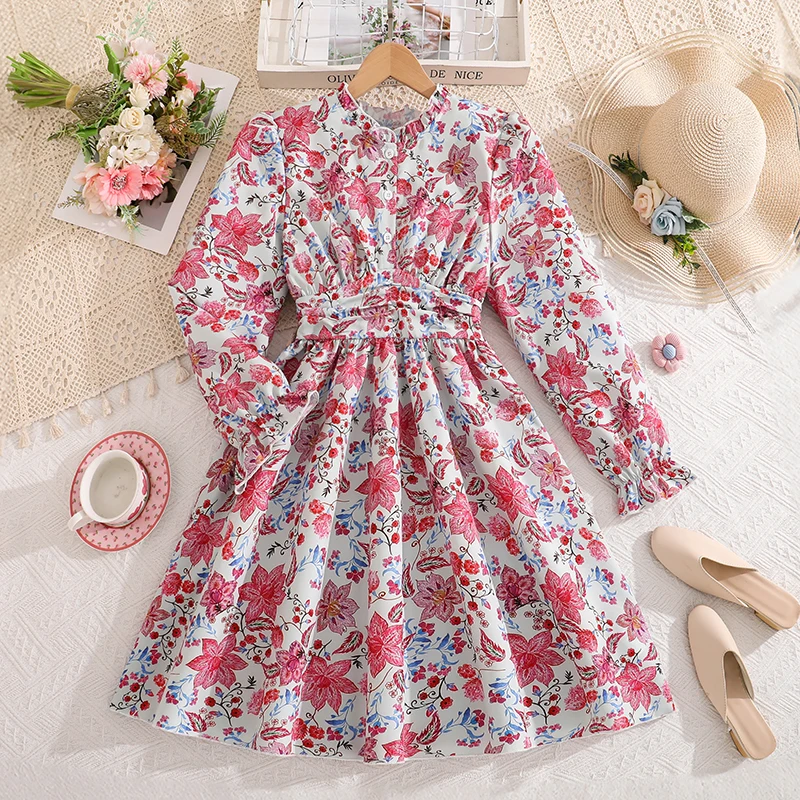 Girls 8-12 fashion floral dress, long sleeve smocked waist midi dress, lightweight and stylish for school and holiday wear
Girls 8-12 fashion floral dress, long sleeve smocked waist midi dress, lightweight and stylish for school and holiday wear