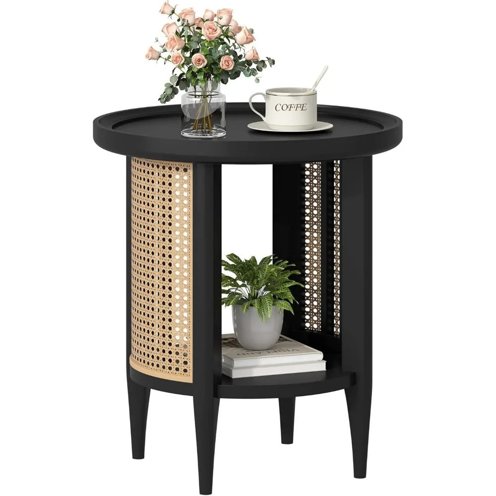 End Table Rattan with Solid Wood Legs, Boho Style Nightstand Bedside Table with 2-Tier Shelves, Small Coffee
End Table Rattan with Solid Wood Legs, Boho Style Nightstand Bedside Table with 2-Tier Shelves, Small Coffee