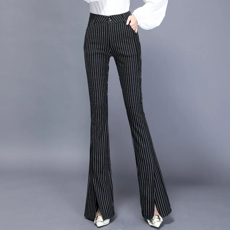 Ladies Chic Stripe Split Hem Bell-bottoms Pants Women Clothing Girls Zipper Fly Trousers Female Streetwear Clothes Py9016
Ladies Chic Stripe Split Hem Bell-bottoms Pants Women Clothing Girls Zipper Fly Trousers Female Streetwear Clothes Py9016