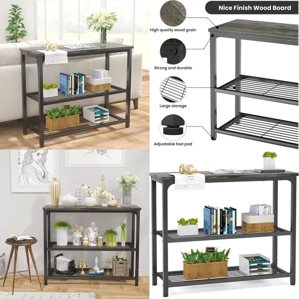 Grey 32 Modern Entryway Table with Double Mesh Shelves for Living Room, Hallway, and Kitchen
Grey 32 Modern Entryway Table with Double Mesh Shelves for Living Room, Hallway, and Kitchen