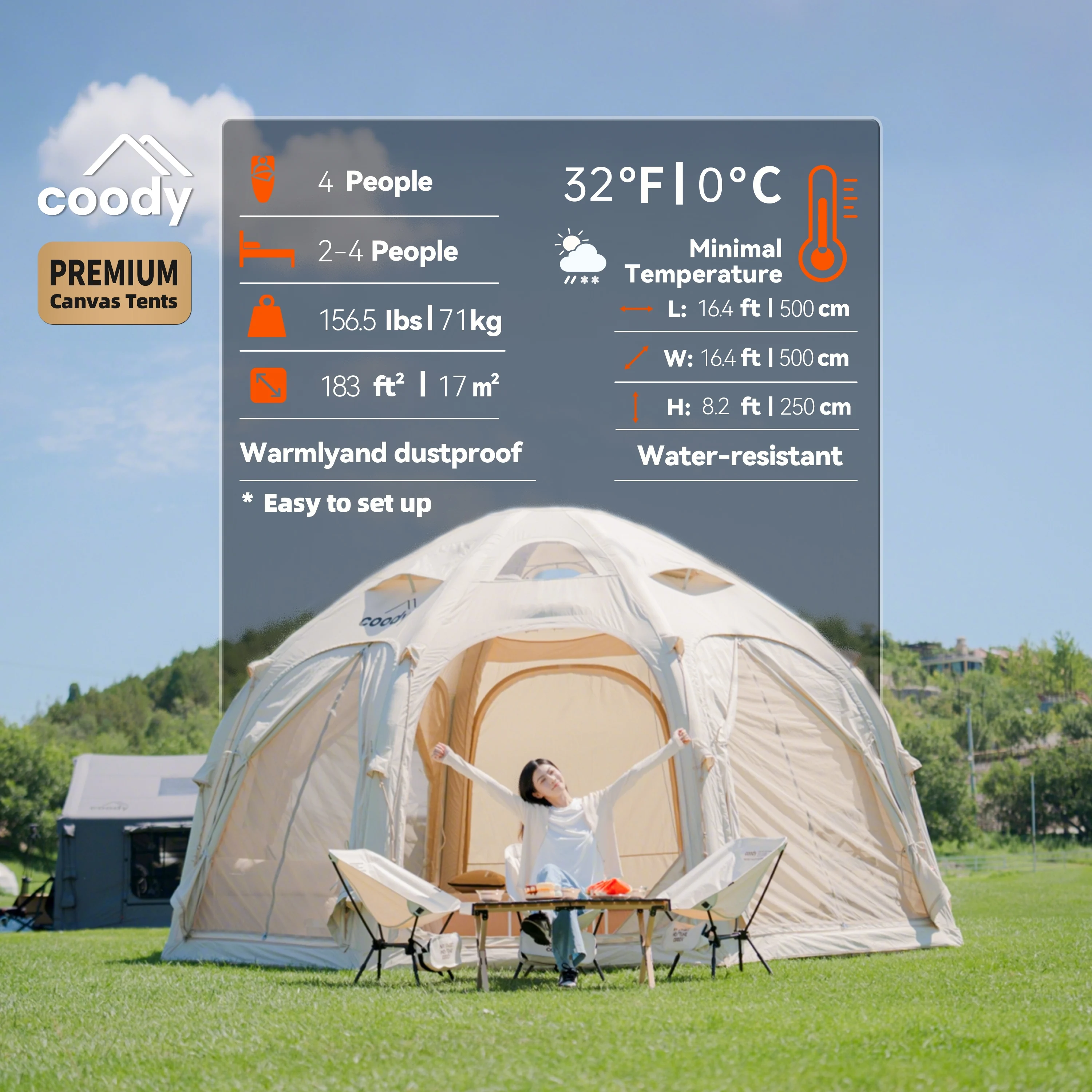 Палатка-купол Coody Dome Air Tent - бежевая, для кемпинга на открытом воздухе
Палатка-купол Coody Dome Air Tent - бежевая, для кемпинга на открытом воздухе