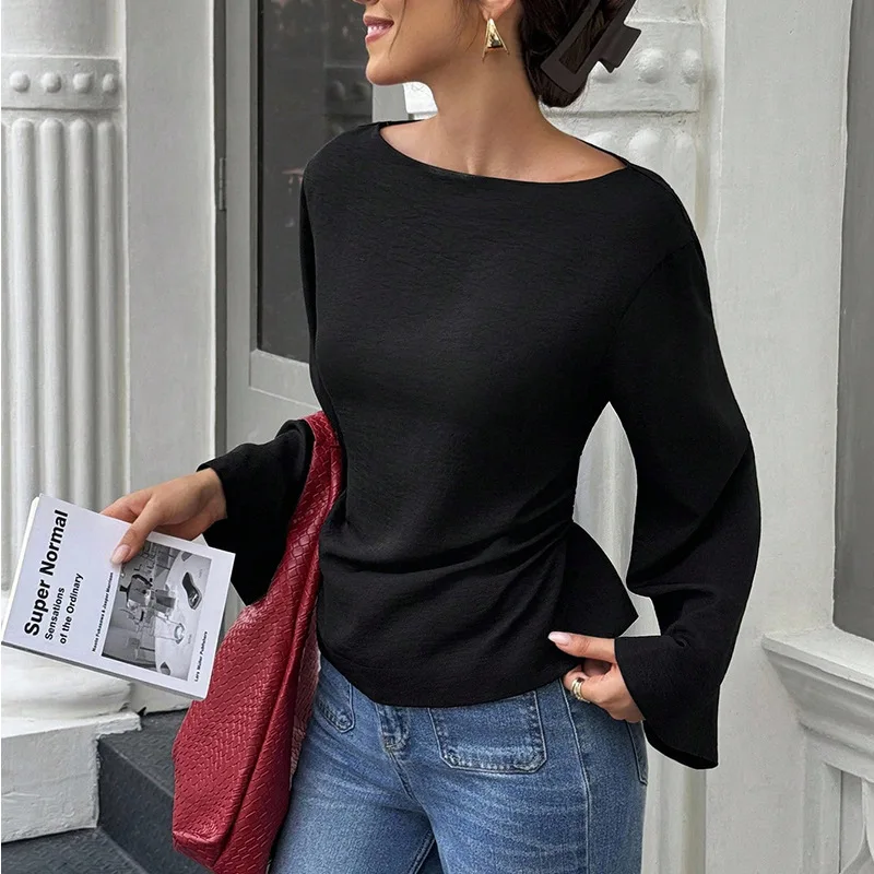 Black Shirt Autumn Flared Long Sleeve Shirt Pullover Women's
Black Shirt Autumn Flared Long Sleeve Shirt Pullover Women's