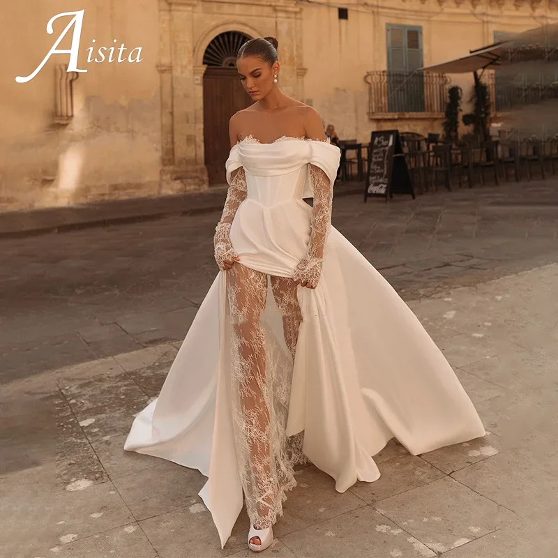 Customized Satin Bridal Gowns Wedding Dresses Off The Shoulder Sweetheart Backless Vestidos De Noiva With Lace Appliques
Customized Satin Bridal Gowns Wedding Dresses Off The Shoulder Sweetheart Backless Vestidos De Noiva With Lace Appliques