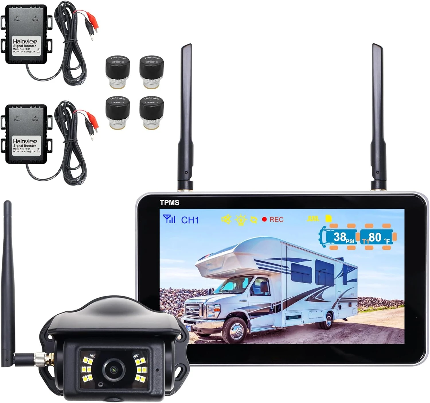 Byte Tango BT7 TPMS with 4 Sensors 1080P Wireless Backup Camera Monitor with Integrated Rv Tire Pressure Monitoring System
Byte Tango BT7 TPMS with 4 Sensors 1080P Wireless Backup Camera Monitor with Integrated Rv Tire Pressure Monitoring System