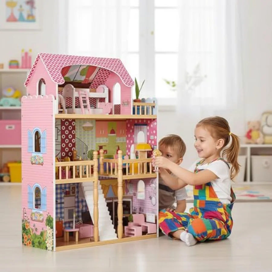3 Story Pink Wooden Dollhouse for Girls 39 Tall with 14 Piece Furniture Accessories Durable MDF Construction Rounded Edges Desi
3 Story Pink Wooden Dollhouse for Girls 39 Tall with 14 Piece Furniture Accessories Durable MDF Construction Rounded Edges Desi