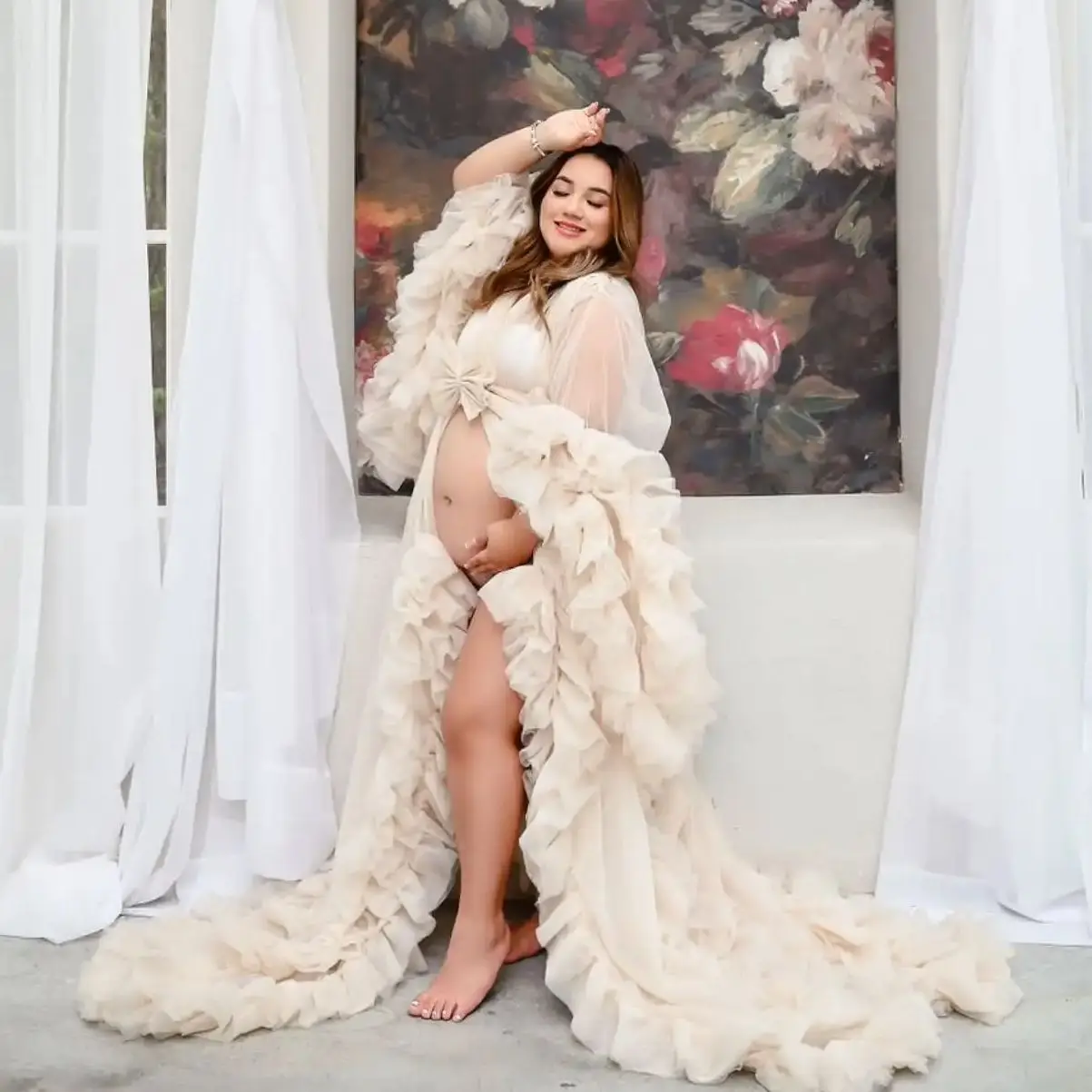 Ivory Long Sleeves Prom Dresses Women Ruffles Maternity Photoshoot Dress Customized Tulle Boho vestido de novia
Ivory Long Sleeves Prom Dresses Women Ruffles Maternity Photoshoot Dress Customized Tulle Boho vestido de novia