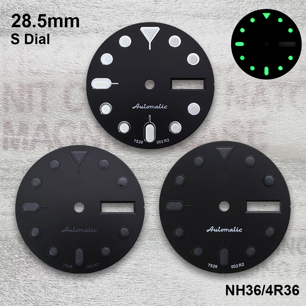 28.5mm S5 Logo SKX007 Dial Suitable For NH36/4R36 Movement Green Luminous Dual Calendar Dial Watch Modification Accessories
28.5mm S5 Logo SKX007 Dial Suitable For NH36/4R36 Movement Green Luminous Dual Calendar Dial Watch Modification Accessories