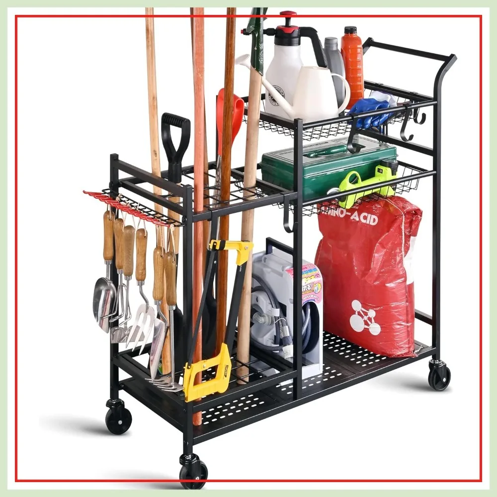 Garden Tool Organizer with Wheels, Yard Tool Holder for Rakes, Shovels, Storage for Garage Shed
Garden Tool Organizer with Wheels, Yard Tool Holder for Rakes, Shovels, Storage for Garage Shed