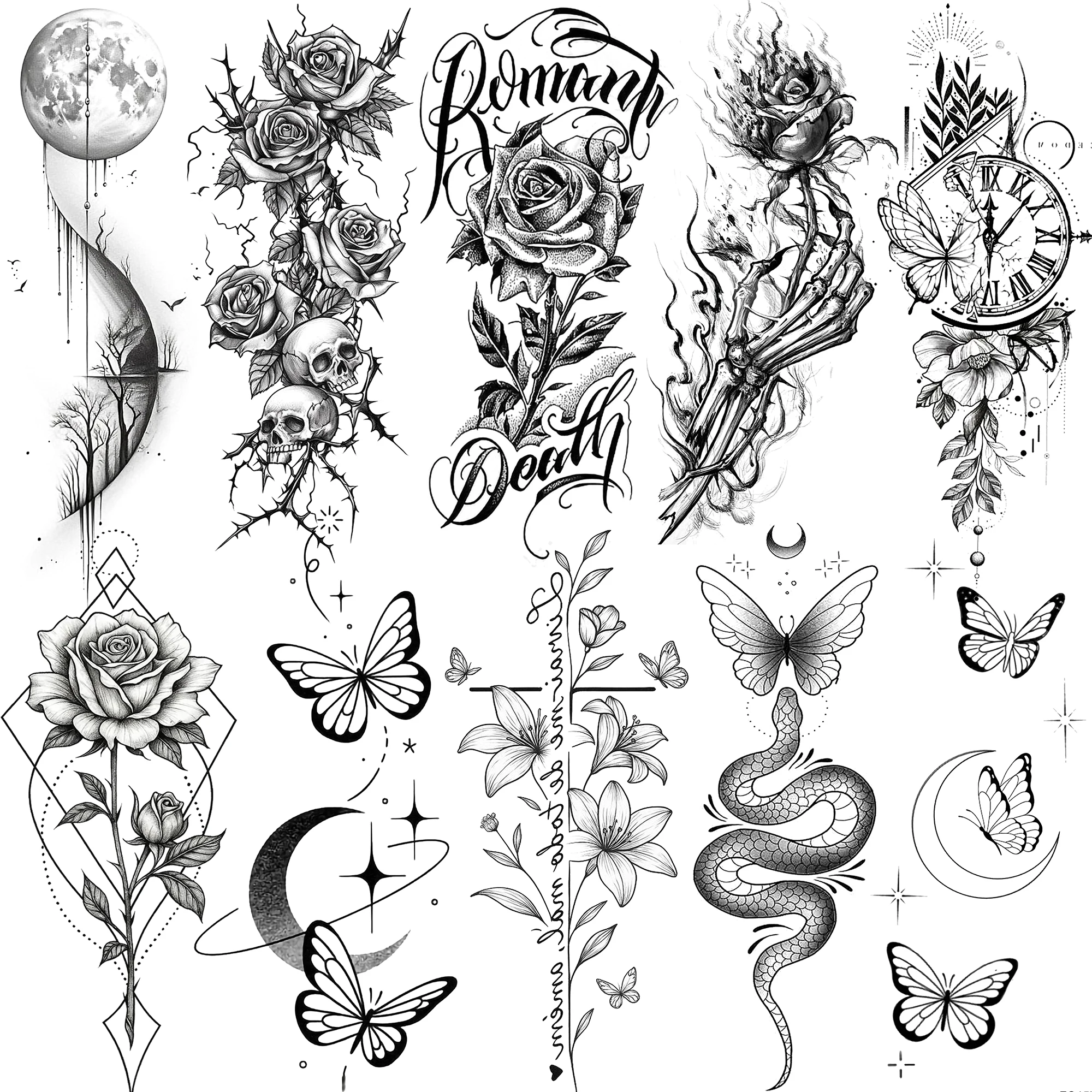 1 Sheet Skull Butterfly Rose Temporary Tattoos For Women Men Hands Foot Neck,Temp Fake Tattoo Stickers Long Lasting Waterproof
1 Sheet Skull Butterfly Rose Temporary Tattoos For Women Men Hands Foot Neck,Temp Fake Tattoo Stickers Long Lasting Waterproof