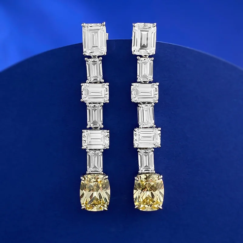 New S925 Silver Fashion European and American 8 * 10mm High Carbon Diamond Yellow Diamond Trapezoidal Cutting Earrings for Women
New S925 Silver Fashion European and American 8 * 10mm High Carbon Diamond Yellow Diamond Trapezoidal Cutting Earrings for Women