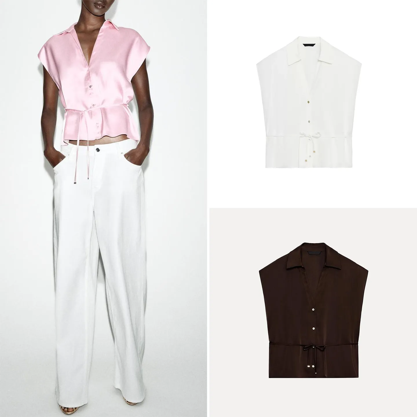 Silk Satin Sleeveless Collared Belted White Shirt Women's Fashion 2026 New Summer Clothing ZADATA Brand European Style
Silk Satin Sleeveless Collared Belted White Shirt Women's Fashion 2026 New Summer Clothing ZADATA Brand European Style