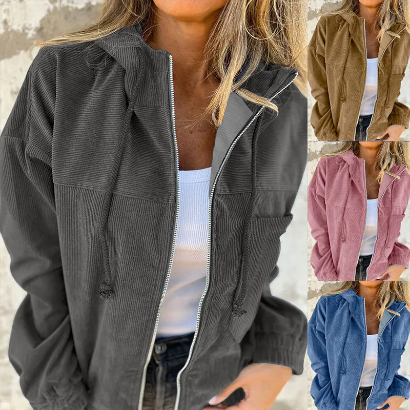 Simple Style Women's Pure Color Hooded Jacket Rock Style Loose Fit Long Sleeve Velvet Outerwear for Autumn Season
Simple Style Women's Pure Color Hooded Jacket Rock Style Loose Fit Long Sleeve Velvet Outerwear for Autumn Season