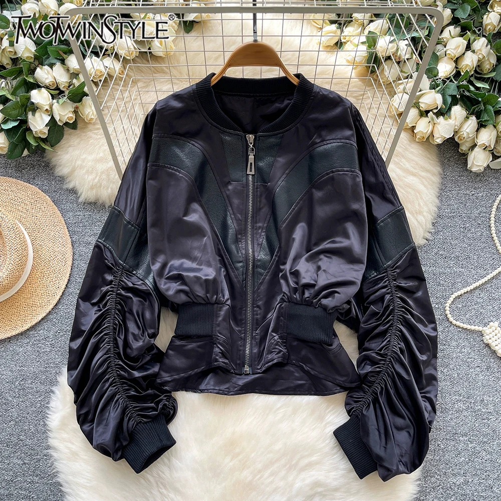 TWOTWINSTYLE винтажные однотонные кожаные куртки в американском стиле для женщин, повседневная шикарная куртка с круглым вырезом и длинными рукавами, женская KJA549990
TWOTWINSTYLE винтажные однотонные кожаные куртки в американском стиле для женщин, повседневная шикарная куртка с круглым вырезом и длинными рукавами, женская KJA549990