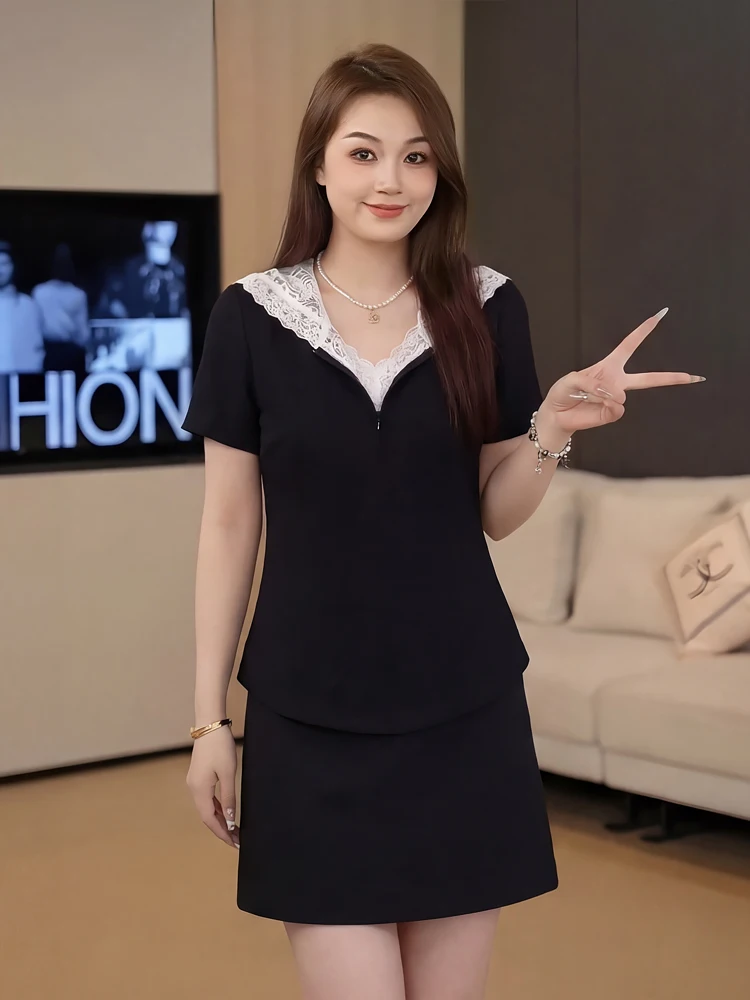 Lace Short Sleeve Hoodie Set plus Size Women's Fashion Slim Fit High Waist A-Line Skirt Two-Piece Summer Outfit Korean Style
Lace Short Sleeve Hoodie Set plus Size Women's Fashion Slim Fit High Waist A-Line Skirt Two-Piece Summer Outfit Korean Style