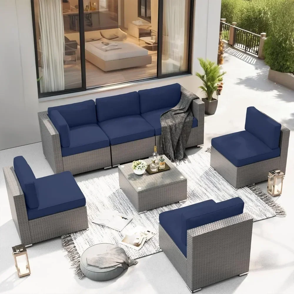 Outdoor Patio Furniture Set 7 Piece Outdoor Sectional Sofa Grey Wicker Conversation Sofa Set with Coffee Table and Cushions
Outdoor Patio Furniture Set 7 Piece Outdoor Sectional Sofa Grey Wicker Conversation Sofa Set with Coffee Table and Cushions