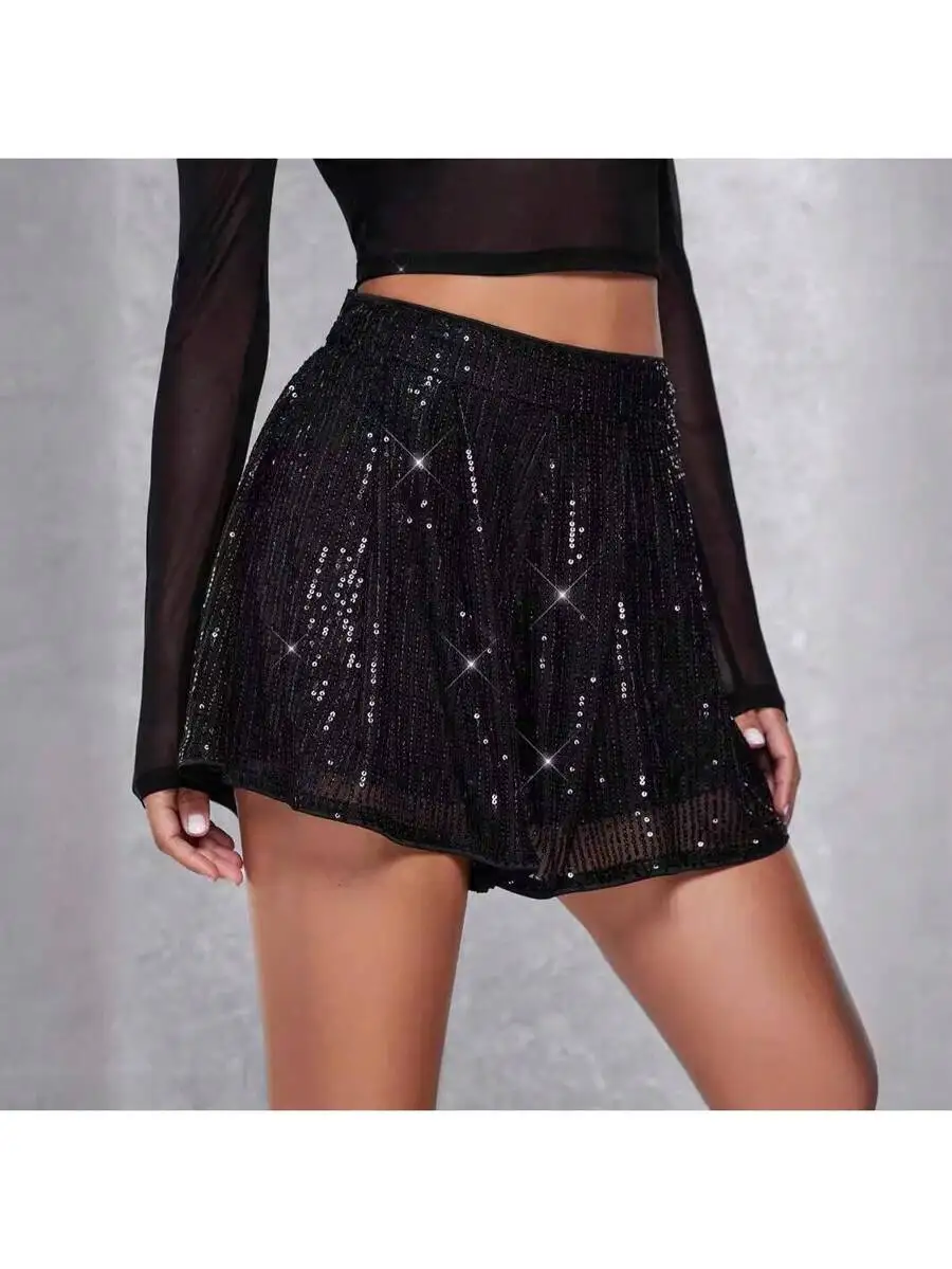 Women Shiny Sequins Elastic Waist Loose Shorts For Beach Club Streetwear Summer
Women Shiny Sequins Elastic Waist Loose Shorts For Beach Club Streetwear Summer