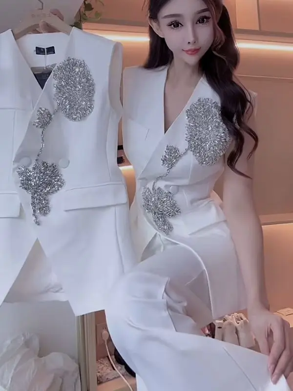 Women New Three-dimensional Decoration Sleeveless Top+high Waist Wide Leg Pants Two-piece Set
Women New Three-dimensional Decoration Sleeveless Top+high Waist Wide Leg Pants Two-piece Set