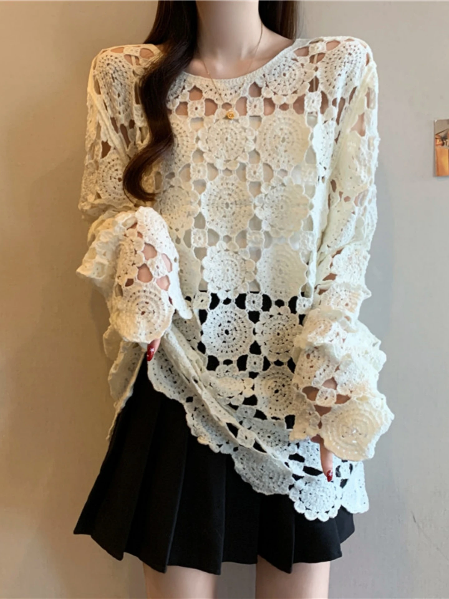 Women's Knitted Hollow out Long Sleeve Top Outerwear Spring Autumn plus Size Slimming High End Feeling Pure Desire Semi Trans...
Women's Knitted Hollow out Long Sleeve Top Outerwear Spring Autumn plus Size Slimming High End Feeling Pure Desire Semi Trans...