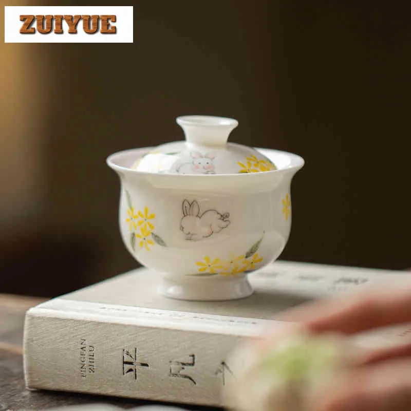 145ml Hand-painted Osmanthus Rabbit Gaiwan Vintage Tea Tureen Tea Bowl With Lid Kit Tea Making Cover Bowl Tableware Collection
145ml Hand-painted Osmanthus Rabbit Gaiwan Vintage Tea Tureen Tea Bowl With Lid Kit Tea Making Cover Bowl Tableware Collection