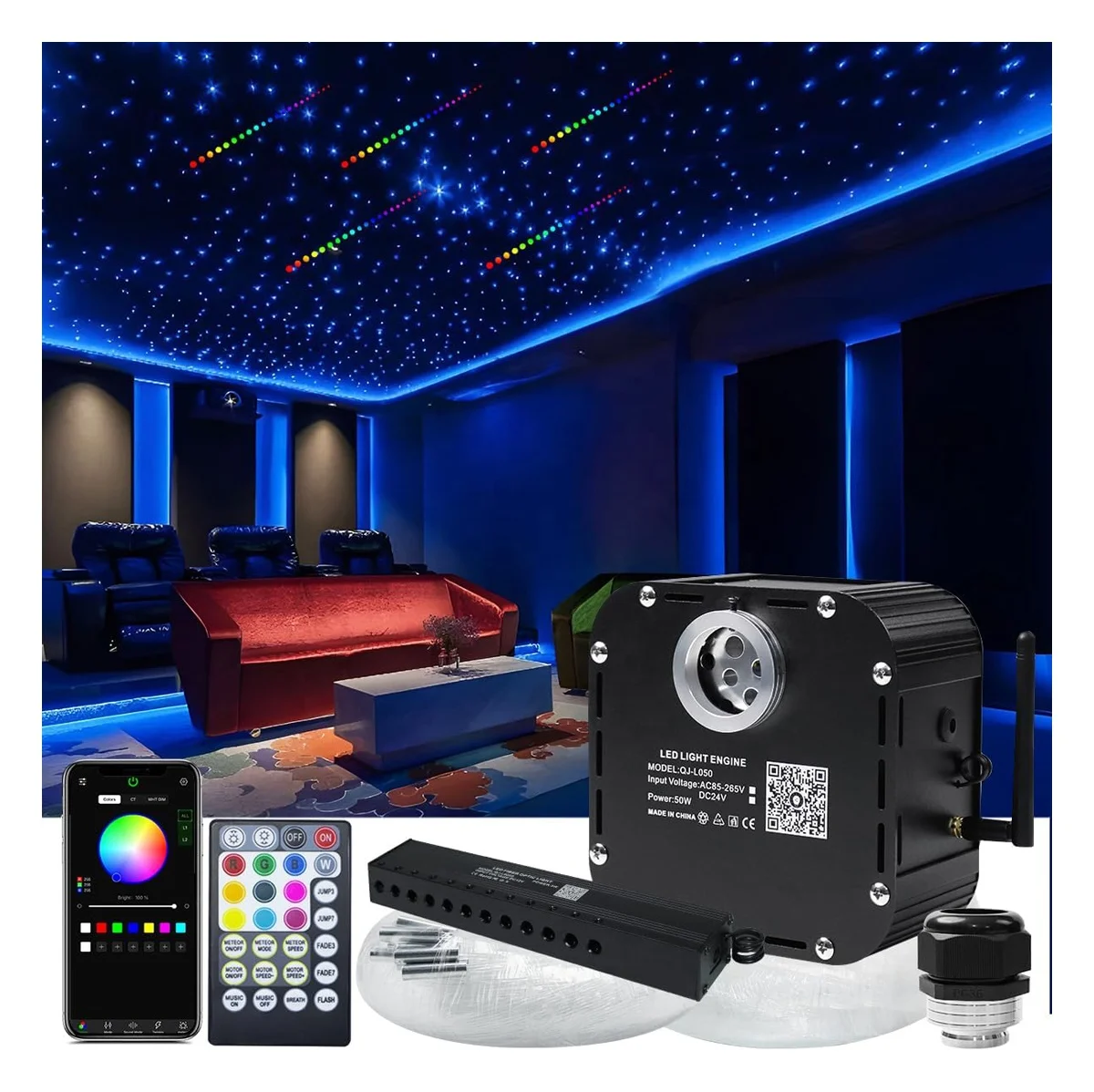 24V High Brightness 50W Flashing Fiber Star Kit Strings RGBW Meteor Sound App/Remote Control for Ceiling Home Roof Decoration
24V High Brightness 50W Flashing Fiber Star Kit Strings RGBW Meteor Sound App/Remote Control for Ceiling Home Roof Decoration