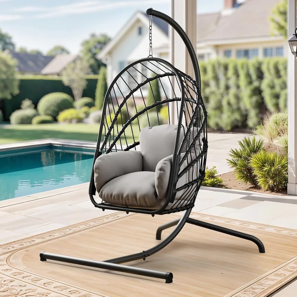 Hanging Egg Chair With Stand, Rattan Wicker Swing Egg Chair With Resistant Cushion, 370lbs Capacity, Foldable Hanging
Hanging Egg Chair With Stand, Rattan Wicker Swing Egg Chair With Resistant Cushion, 370lbs Capacity, Foldable Hanging