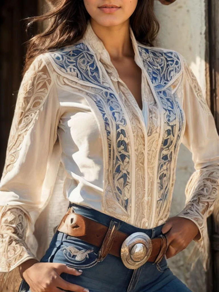 Fashionable Women's Shirt Tops Printed Stand-Up Collar Slim Shirt Patchwork Tassel Trumpet Sleeve Design Retro Women's Tops
Fashionable Women's Shirt Tops Printed Stand-Up Collar Slim Shirt Patchwork Tassel Trumpet Sleeve Design Retro Women's Tops