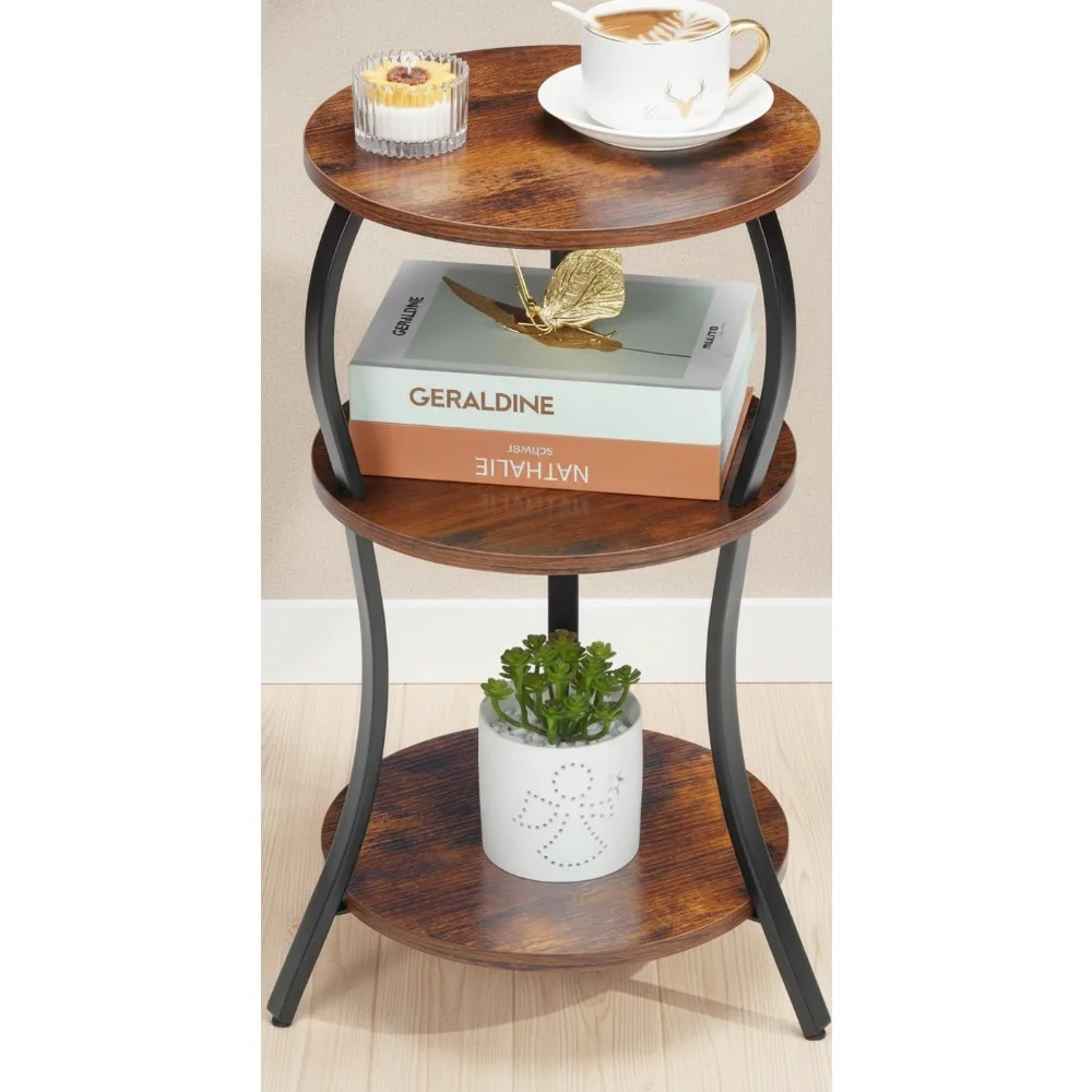 Vintage 3-Tier Round Side Table with Storage Shelf, Compact End Table for Small Spaces Living Room Bedroom, Rustic Brown
Vintage 3-Tier Round Side Table with Storage Shelf, Compact End Table for Small Spaces Living Room Bedroom, Rustic Brown