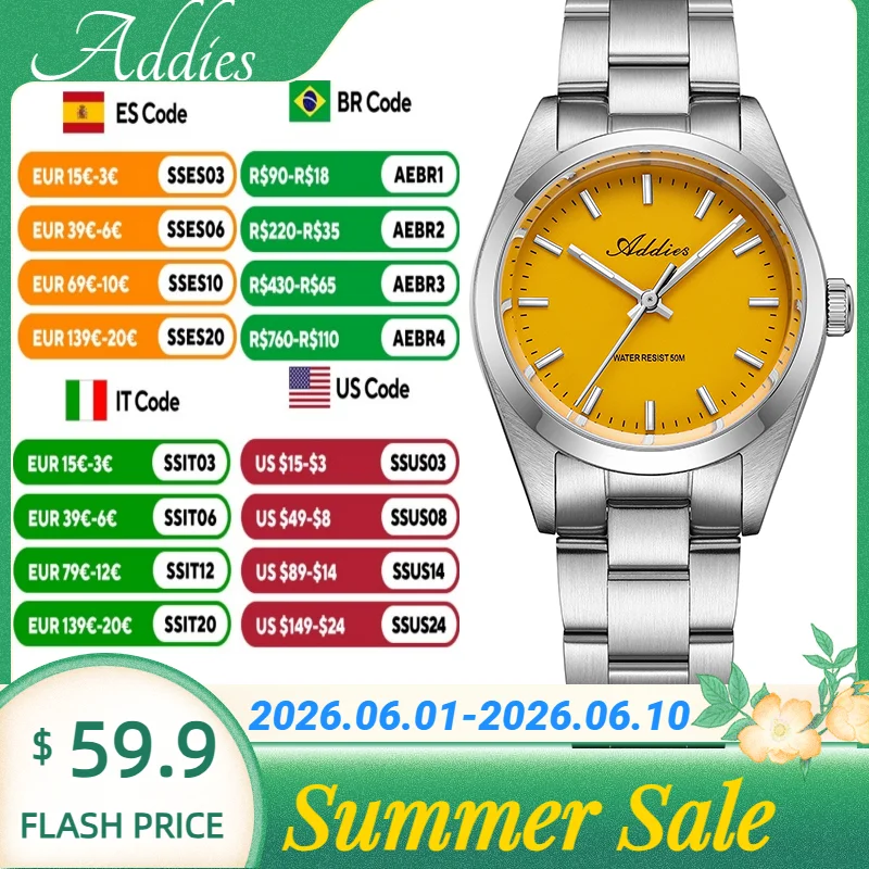 Addies Sapphire Glass Japan 2035 Women's Watch Stainless Steel BGW9 Luminous Wristwatches 50M Waterproof Quartz Watch AW25903
Addies Sapphire Glass Japan 2035 Women's Watch Stainless Steel BGW9 Luminous Wristwatches 50M Waterproof Quartz Watch AW25903