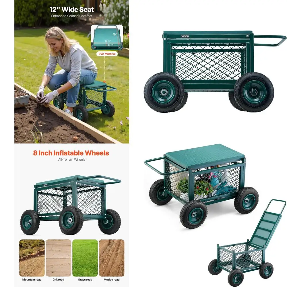 Прочная металлическая садовая тележка с сиденьем, выдерживает нагрузку до 400 фунтов, передвижная тележка для работы на открытом воздухе и в саду.
Прочная металлическая садовая тележка с сиденьем, выдерживает нагрузку до 400 фунтов, передвижная тележка для работы на открытом воздухе и в саду.