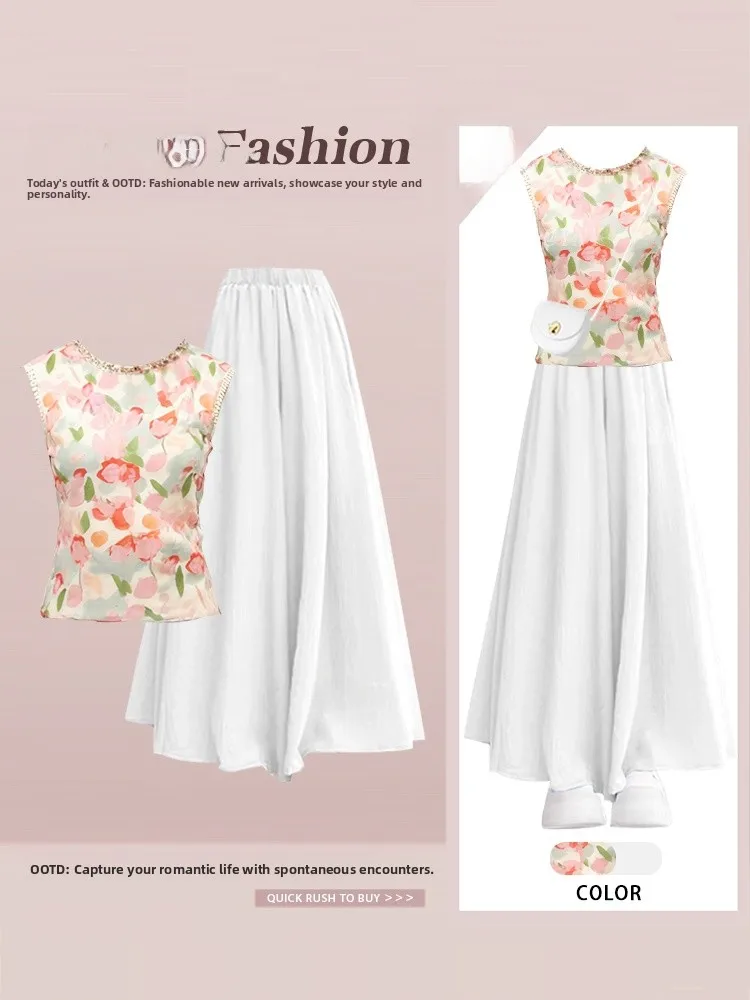 Sweet Floral Print Sleeveless round Neck Vest Top Loose Casual Skirt Pants Two Piece Set Youthful Style Comfortable Fit Summe...
Sweet Floral Print Sleeveless round Neck Vest Top Loose Casual Skirt Pants Two Piece Set Youthful Style Comfortable Fit Summe...