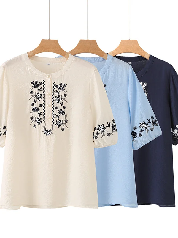plus Size Women's Retro Ethnic Embroidered Shirt Summer Lantern Sleeve round Neck Trendy Top Cotton Linen Polyester Fiber
plus Size Women's Retro Ethnic Embroidered Shirt Summer Lantern Sleeve round Neck Trendy Top Cotton Linen Polyester Fiber