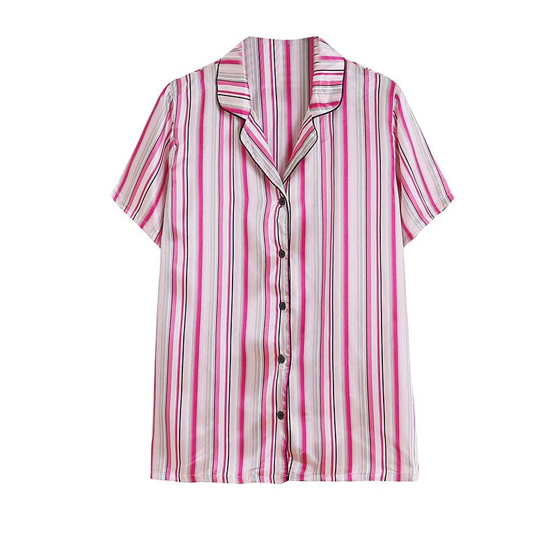 Summer Casual Stripe Short Sleeve Silk Feeling Button Loose Home Clothes Women's Sleepwear Top Breathable Comfortable
Summer Casual Stripe Short Sleeve Silk Feeling Button Loose Home Clothes Women's Sleepwear Top Breathable Comfortable