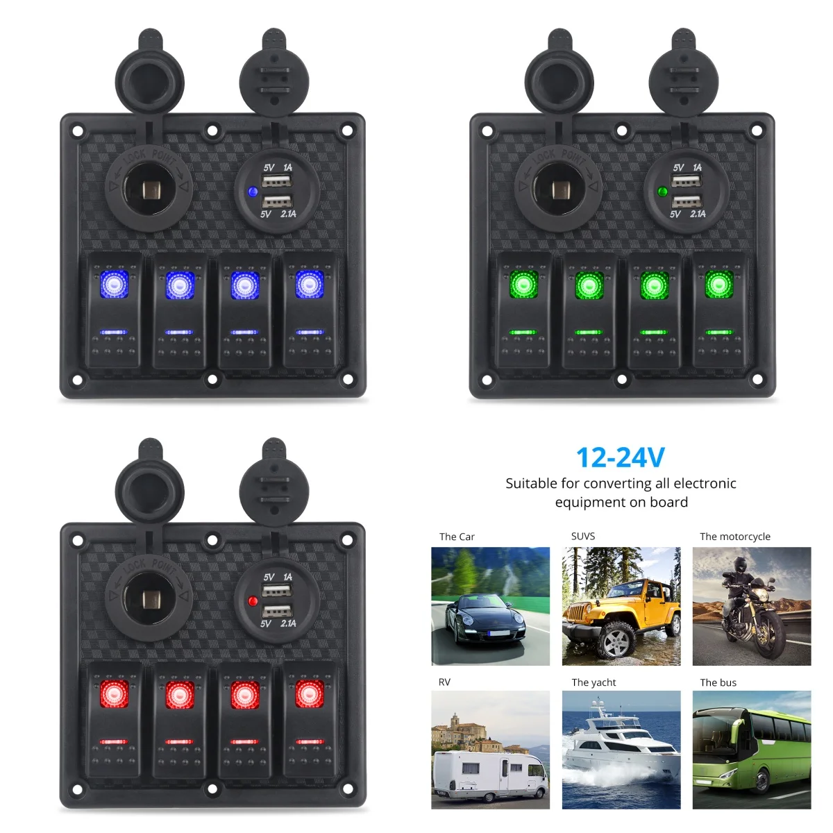 12V 24V 4 Gang Rocker Switch Panel USB Charger Cigarette Lighter With Circuit Breaker Led Switch Panel Boat Marine Car Truck
12V 24V 4 Gang Rocker Switch Panel USB Charger Cigarette Lighter With Circuit Breaker Led Switch Panel Boat Marine Car Truck