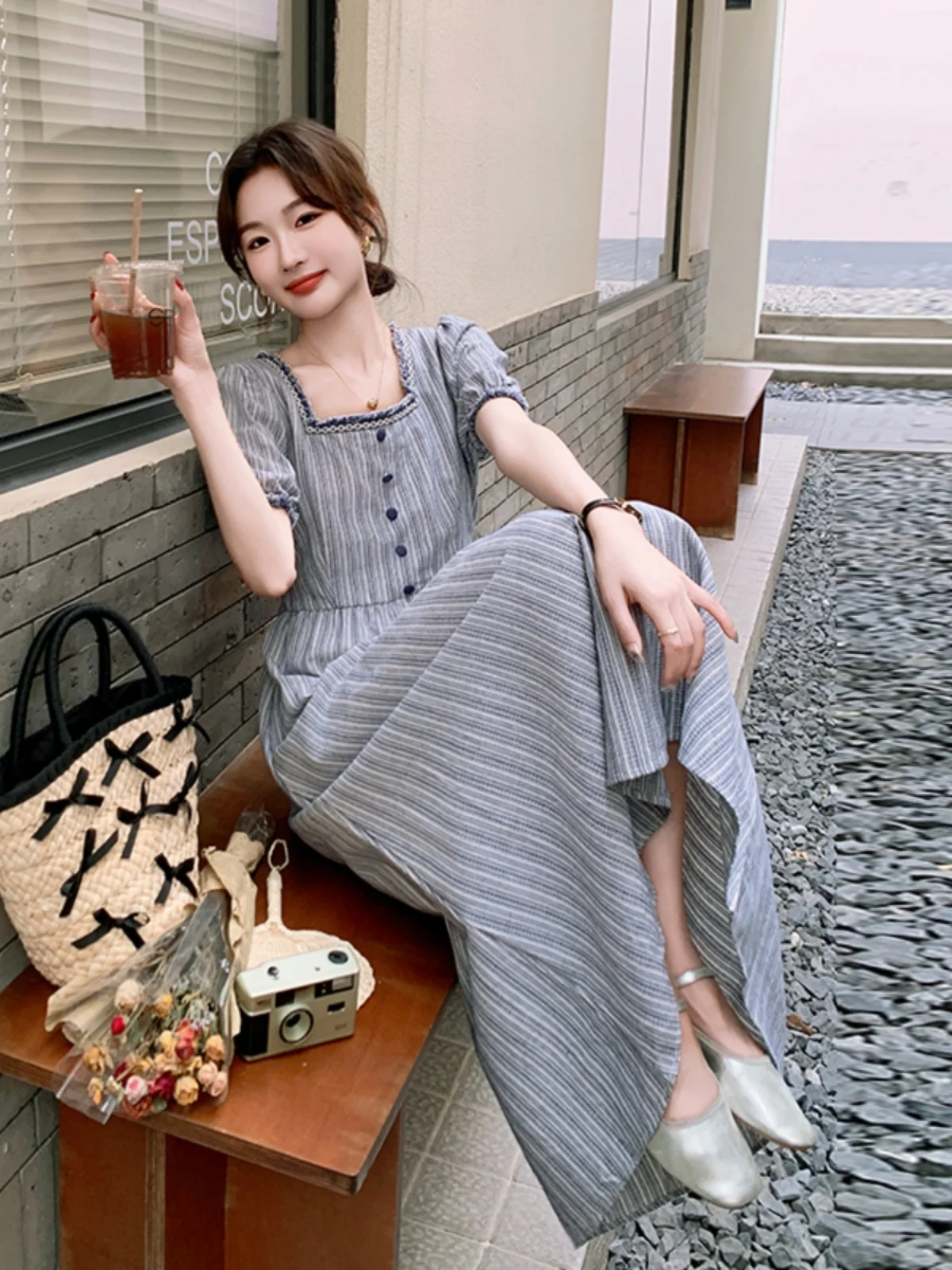 Ele ey Stripe Square Collar Women's Dr Summer 2026 New High Waist A-Line Long Skirt Korean Sle Commute Faion
Ele ey Stripe Square Collar Women's Dr Summer 2026 New High Waist A-Line Long Skirt Korean Sle Commute Faion