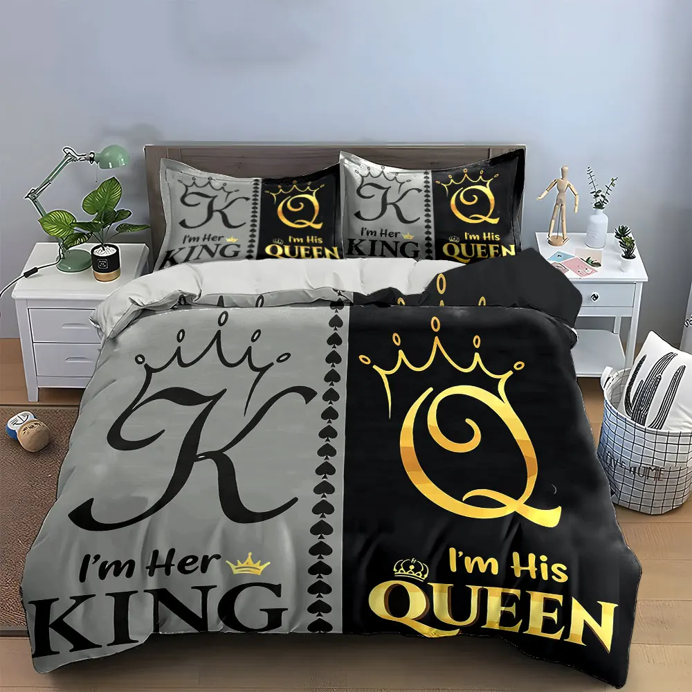 3Pcs King Queen Bedding Set Red Black Grey Gold Crown Duvet Cover + 2 Pillowcases Bedding Set for Home Decor Couple Bed Linen
3Pcs King Queen Bedding Set Red Black Grey Gold Crown Duvet Cover + 2 Pillowcases Bedding Set for Home Decor Couple Bed Linen
