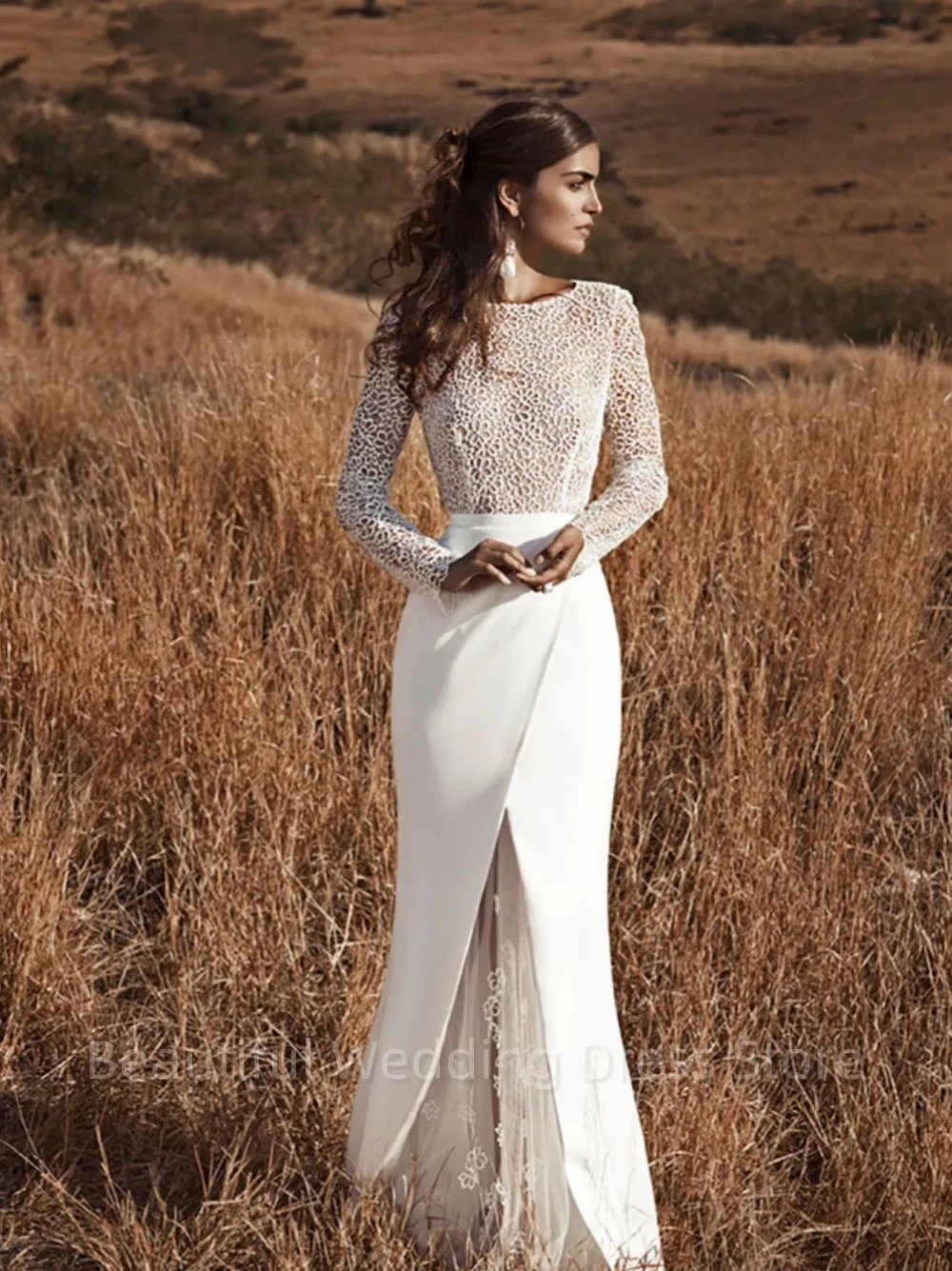 Graceful Mermaid Boho Wedding Dresses Women Long Sleeves Vintage Lace Elegant Split Open Back Bridal Dress Vestidos de Novia
Graceful Mermaid Boho Wedding Dresses Women Long Sleeves Vintage Lace Elegant Split Open Back Bridal Dress Vestidos de Novia