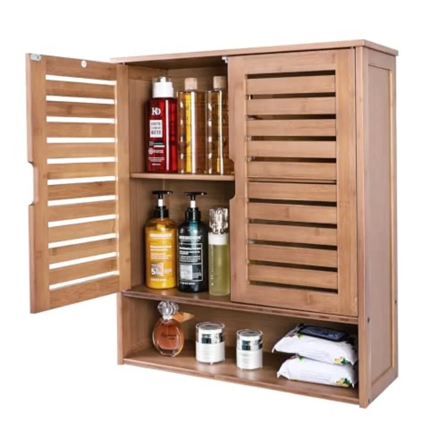 Bamboo Wall Cabinet, Over Toilet Bathroom Furniture, Wall Mounted Storage Medicine Cabinet with Two Doors and Adjustable Shelve
Bamboo Wall Cabinet, Over Toilet Bathroom Furniture, Wall Mounted Storage Medicine Cabinet with Two Doors and Adjustable Shelve