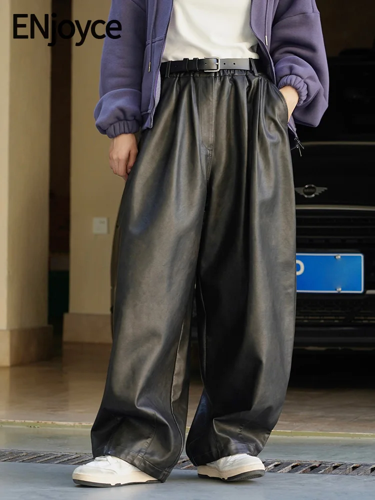 Enjoyce 2023 Winter Women Vintage PU Leather Wide Leg Casual Pants Japanese Street Style Elastic High Waist Straight Trousers
Enjoyce 2023 Winter Women Vintage PU Leather Wide Leg Casual Pants Japanese Street Style Elastic High Waist Straight Trousers