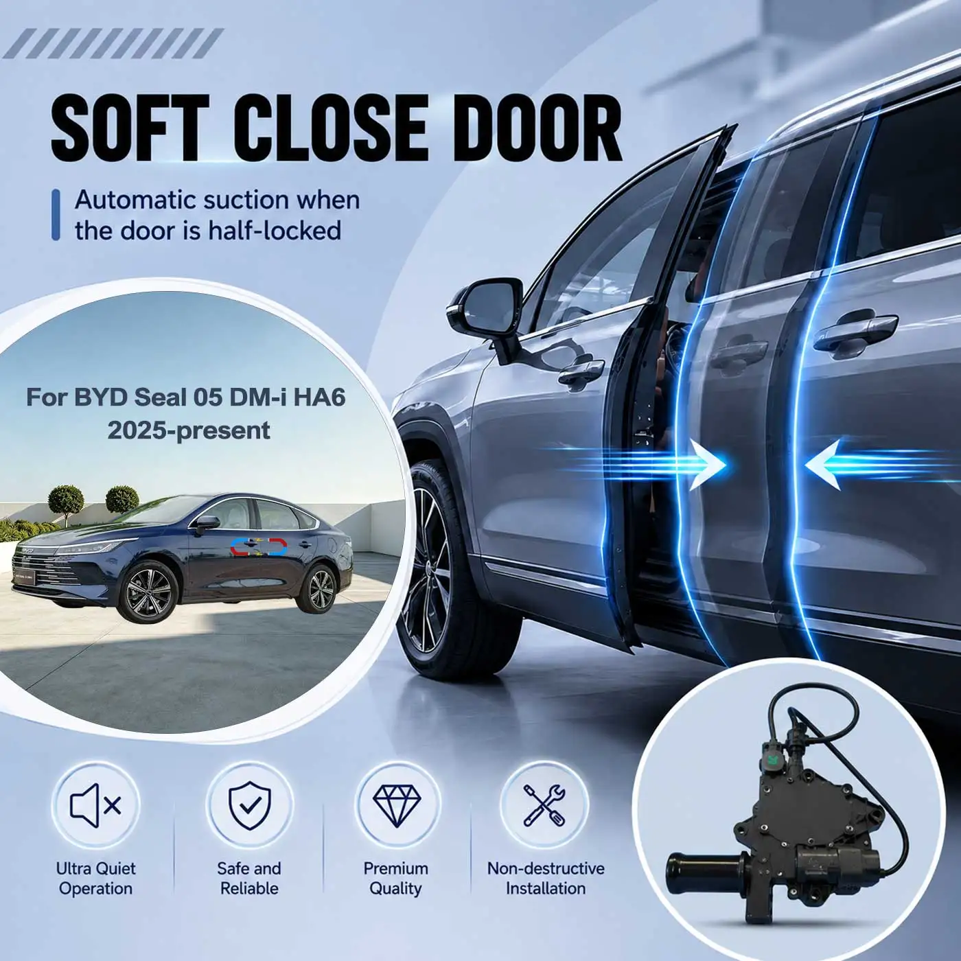 For BYD Seal 05 DM-i HA6 2025-present Electric Soft Close Door Auto Pull-In Suction Lock Intelligent Silent Closer Kit
For BYD Seal 05 DM-i HA6 2025-present Electric Soft Close Door Auto Pull-In Suction Lock Intelligent Silent Closer Kit
